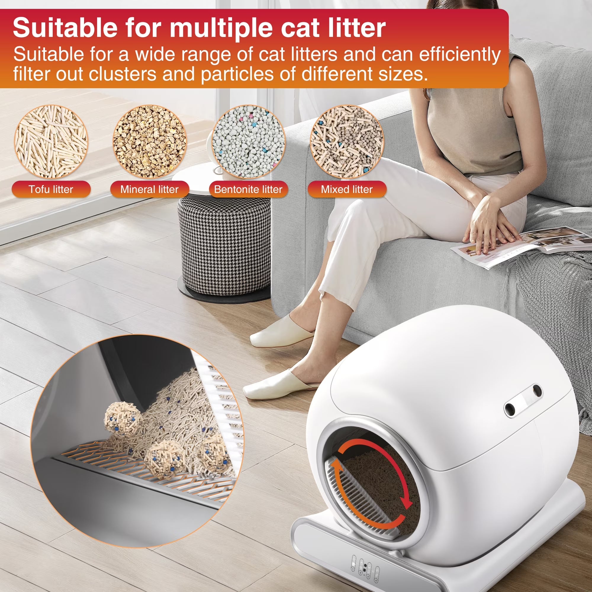 Self-Cleaning Cat Litter Box, Automatic Litter Box W/ 65+9L Extra-Large Capacity for Multi-Cat, App Monitoring & Health Monitoring, Odor Isolation & Smart Radar Detection, Free Liners Gift