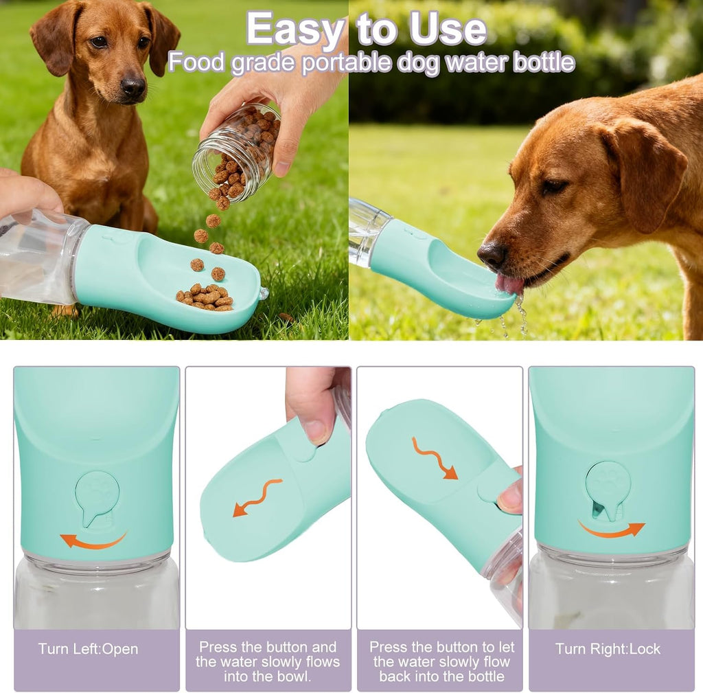 Portable Dog Water Bottle with Food Container, Drinking Bottle for Travel