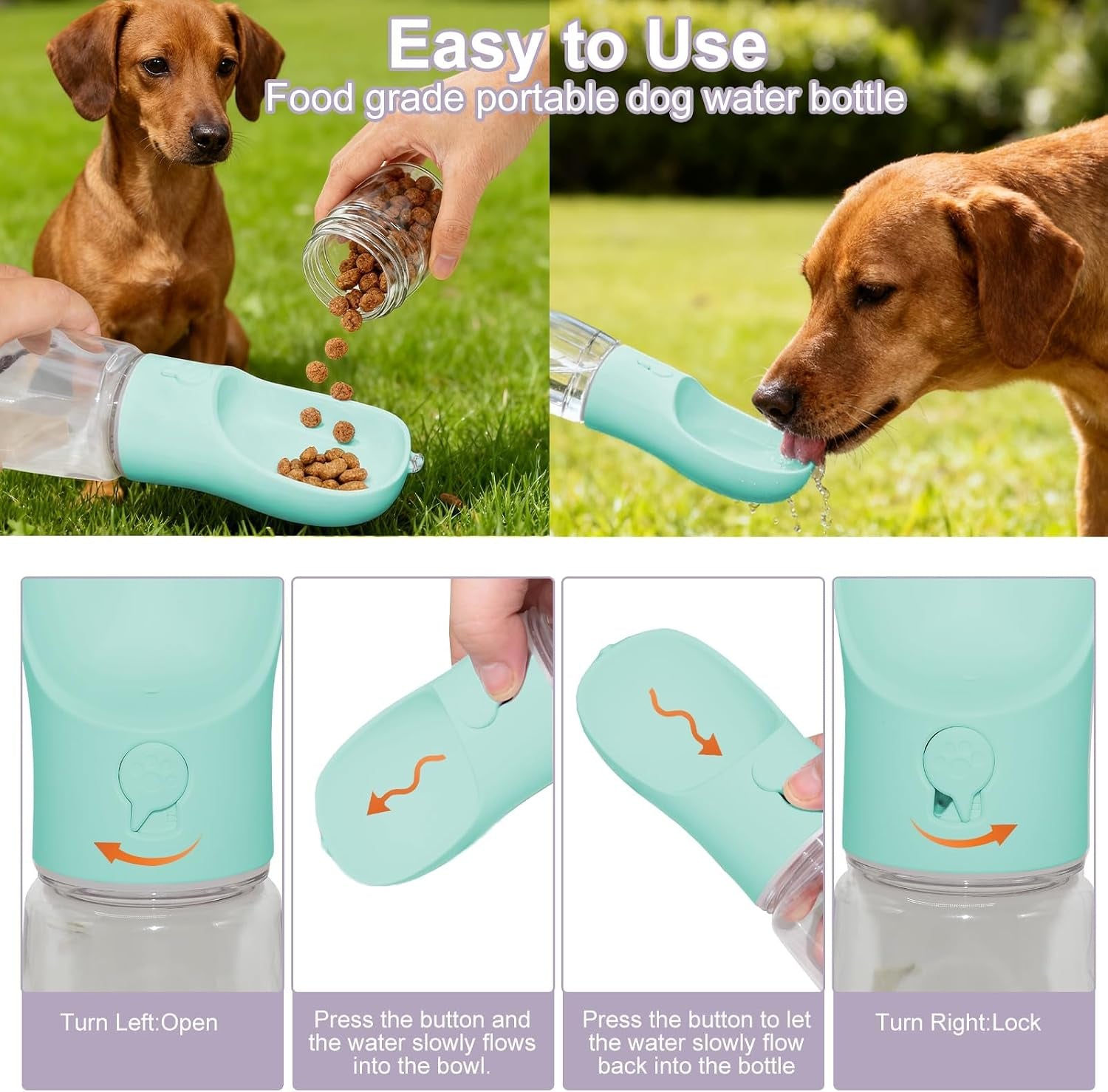 Portable Dog Water Bottle with Food Container, Drinking Bottle for Travel