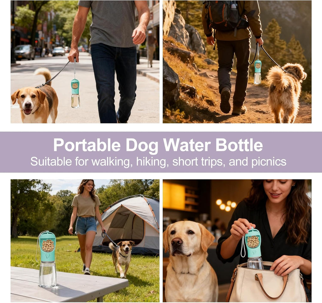 Portable Dog Water Bottle with Food Container, Drinking Bottle for Travel