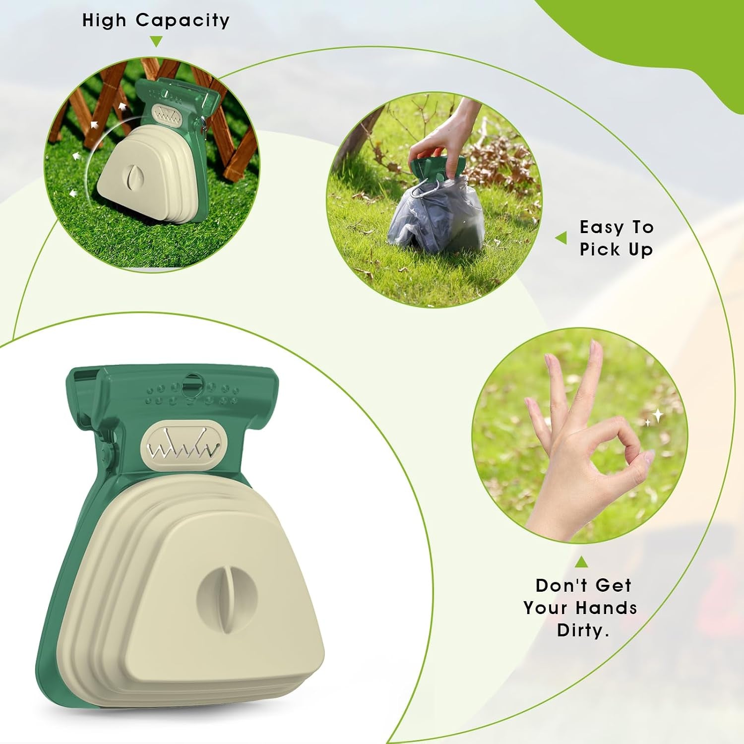Portable and Versatile Pet Poop Scooper, Ideal for Walking Traveling and Camping with Small and Large with Cleash Clip and Garbage Bag Bin Dogs Poop Scooper Large
