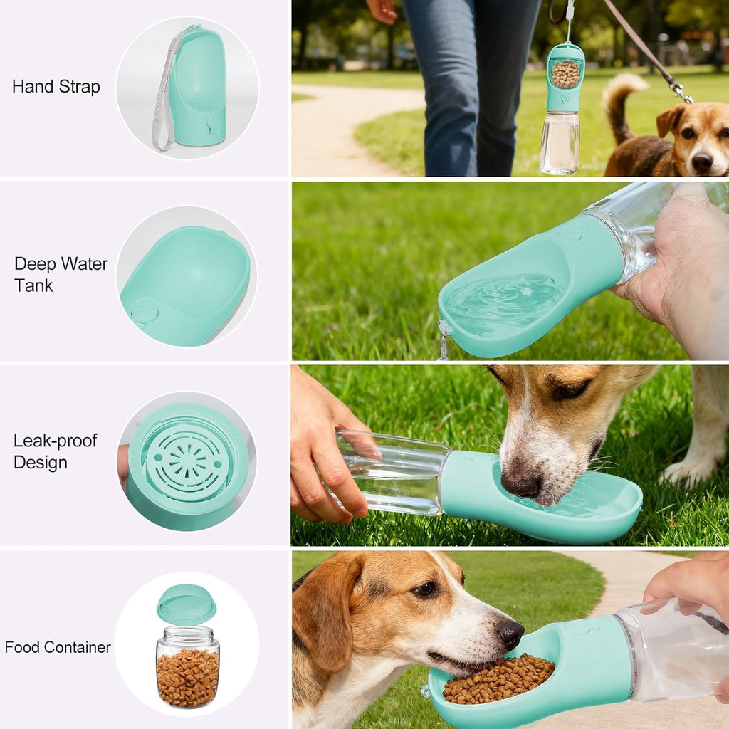 Portable Dog Water Bottle with Food Container, Drinking Bottle for Travel