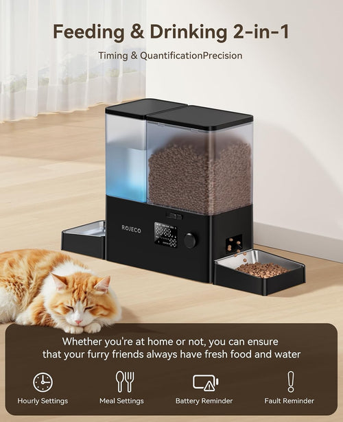 Automatic Cat Feeder & Water Dispenser,Button Customizable Feeding