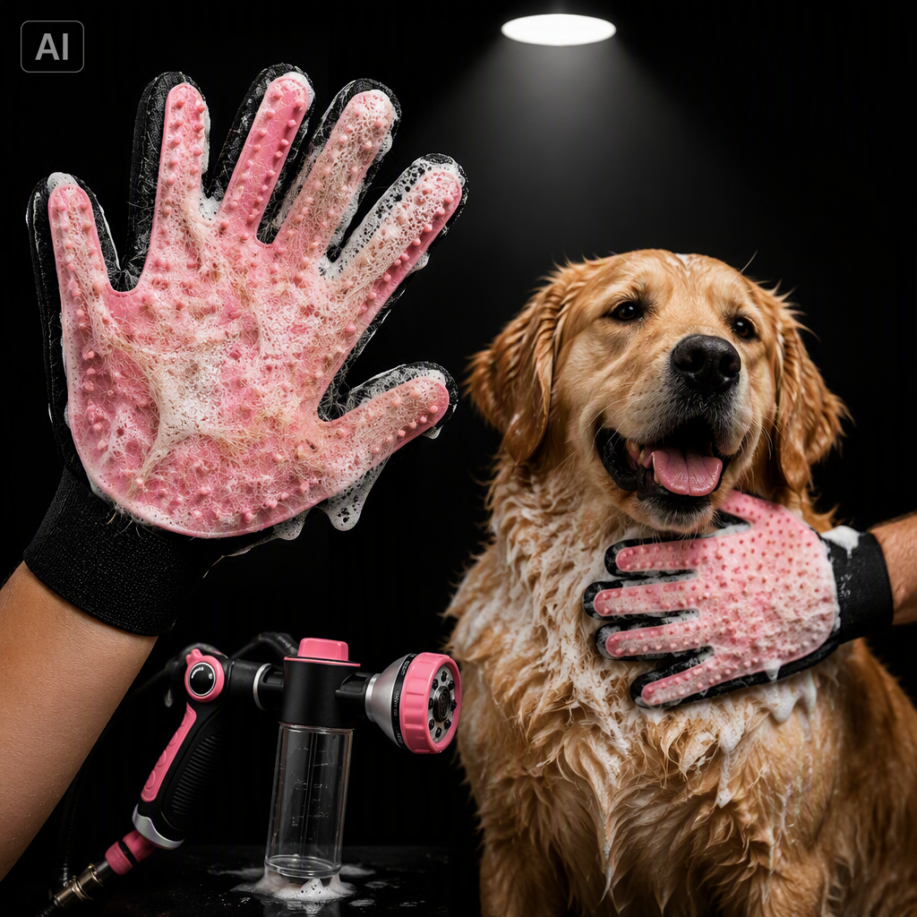 Dog Shower Attachment with 6.6FT Shower Hose, 8 Sprayer Modes Dog Washing Hose Attachment for Bathroom & Bathtub, Outdoor Use Dog Washing Kit with Pet Grooming Glove Shampoo Dispenser and Holder