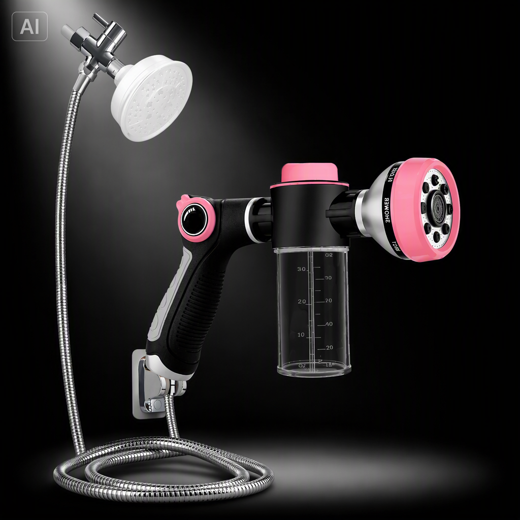 Dog Shower Attachment with 6.6FT Shower Hose, 8 Sprayer Modes Dog Washing Hose Attachment for Bathroom & Bathtub, Outdoor Use Dog Washing Kit with Pet Grooming Glove Shampoo Dispenser and Holder