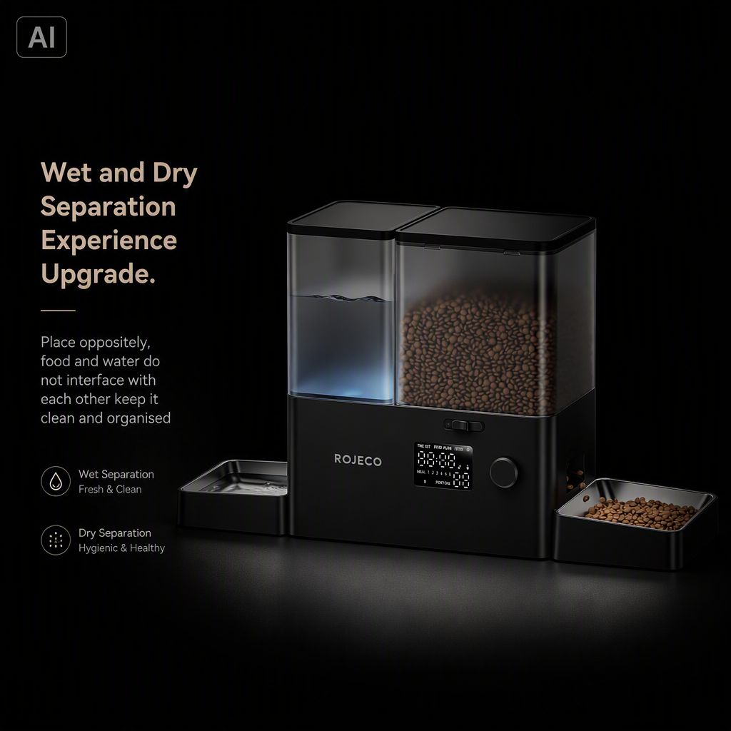 Automatic Cat Feeder & Water Dispenser,Button Customizable Feeding