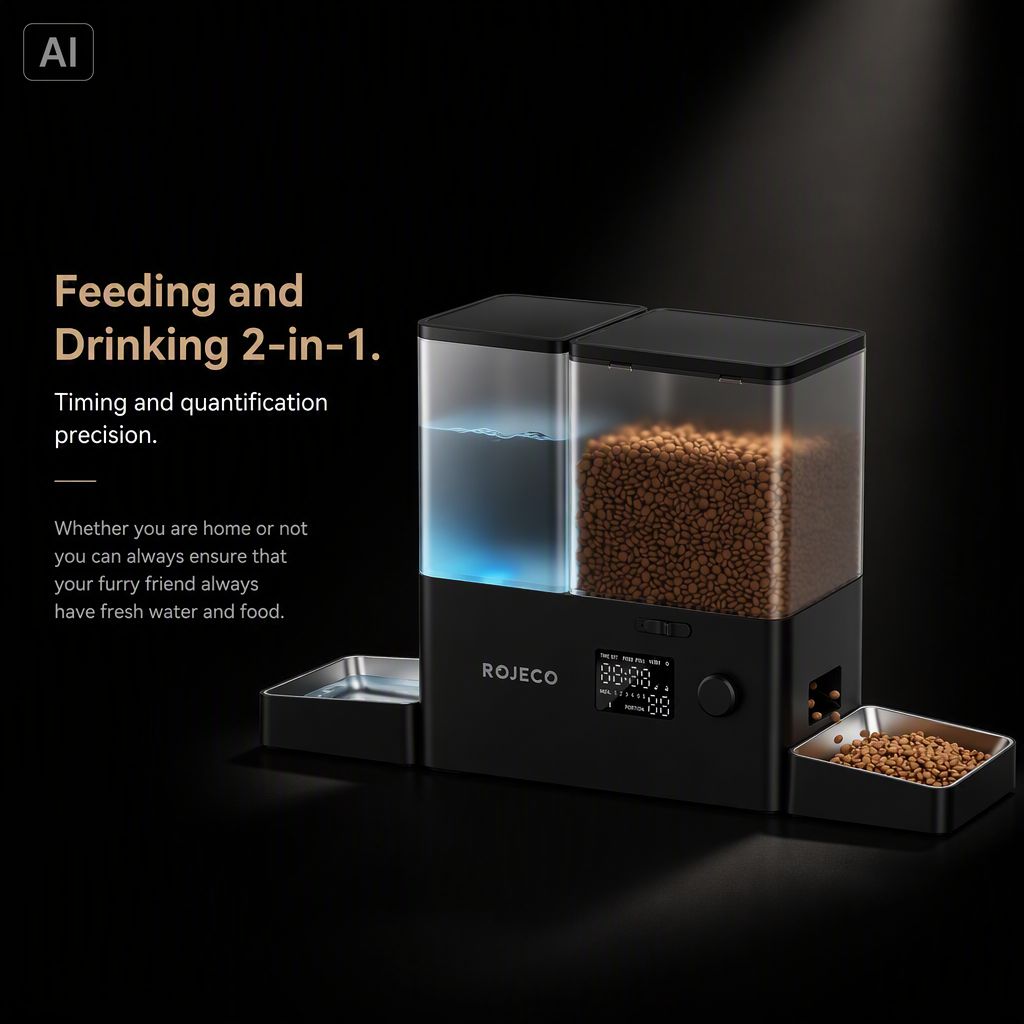 Automatic Cat Feeder & Water Dispenser,Button Customizable Feeding