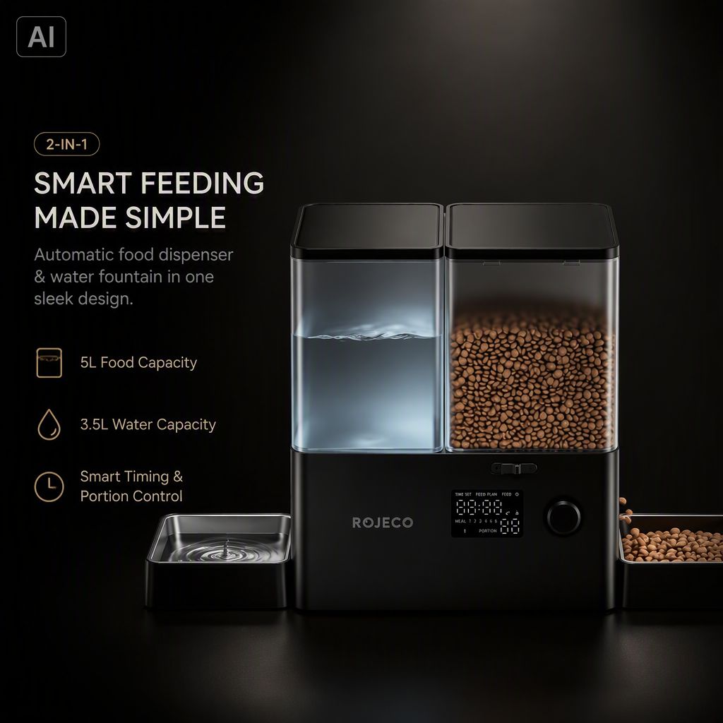 Automatic Cat Feeder & Water Dispenser,Button Customizable Feeding