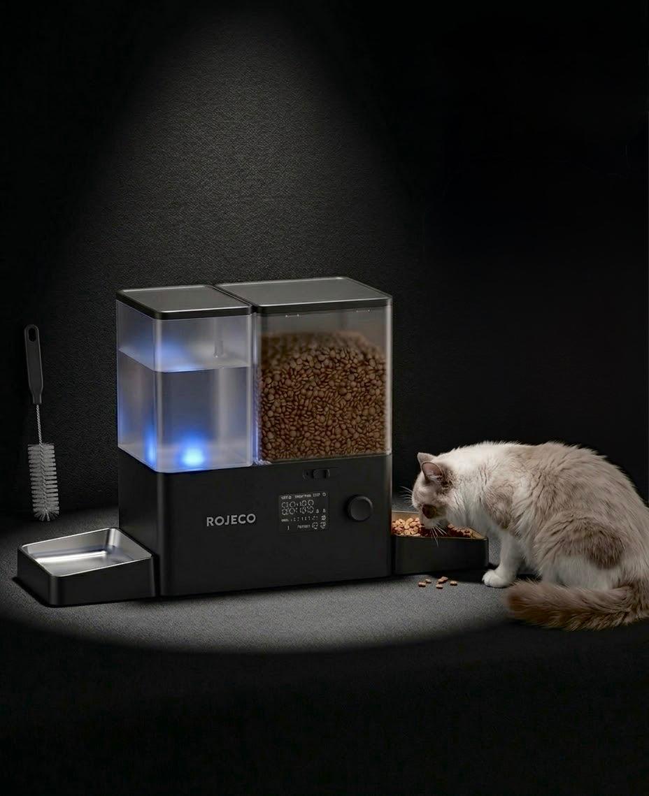 Automatic Cat Feeder & Water Dispenser,Button Customizable Feeding
