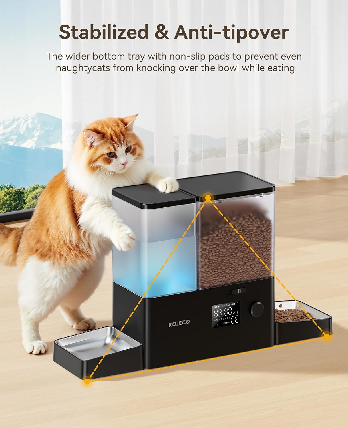 Automatic Cat Feeder & Water Dispenser,Button Customizable Feeding