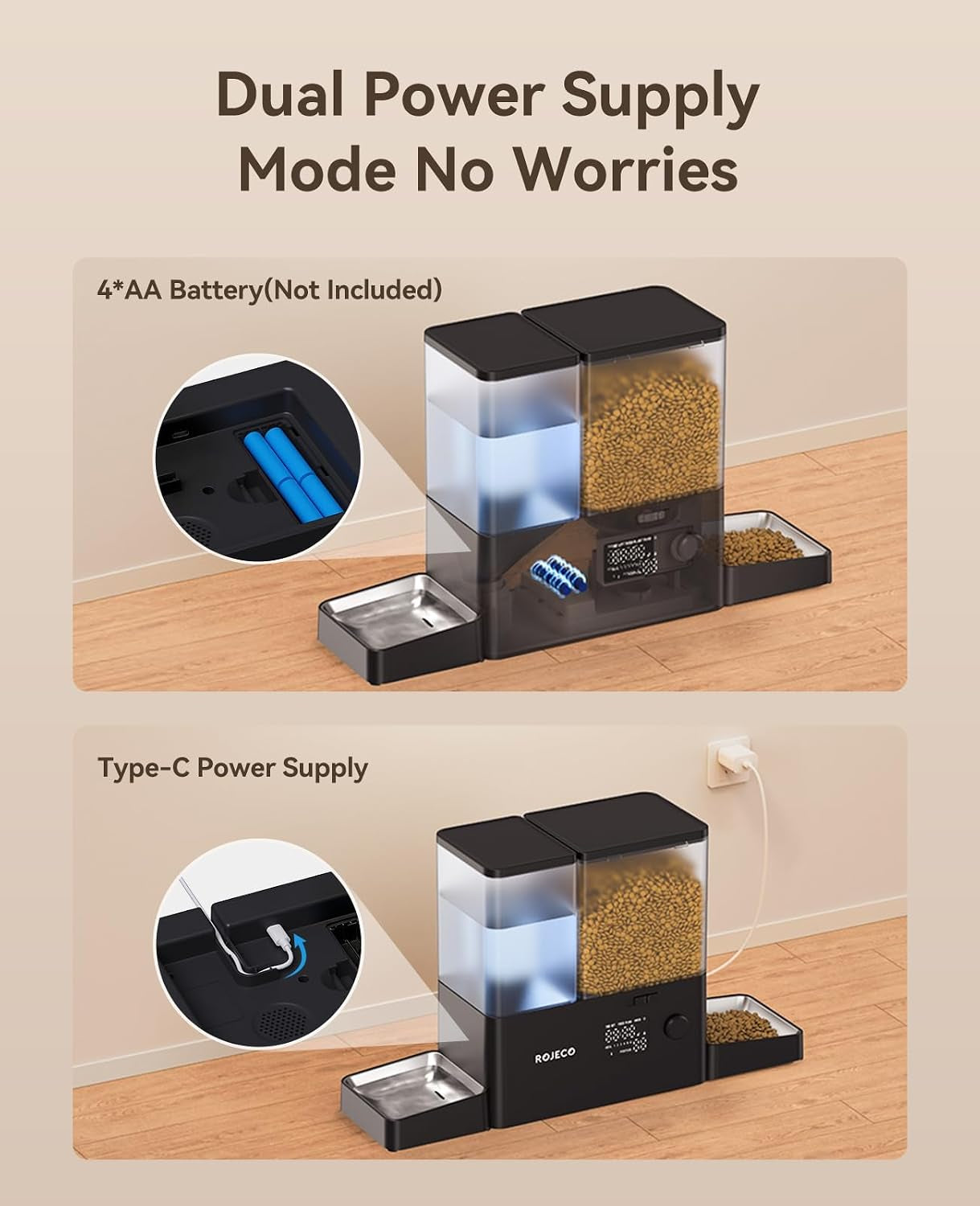 Automatic Cat Feeder & Water Dispenser,Button Customizable Feeding