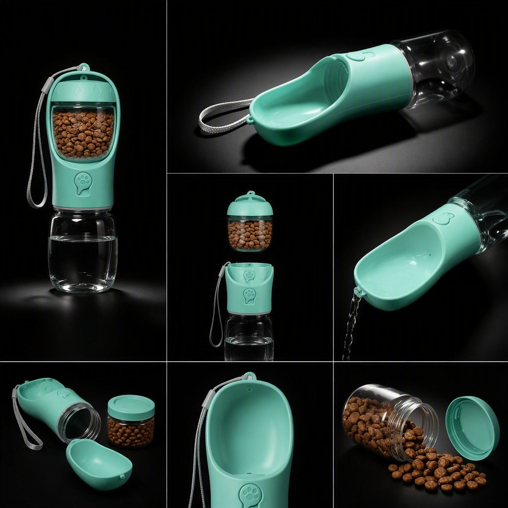 Portable Dog Water Bottle with Food Container, Drinking Bottle for Travel