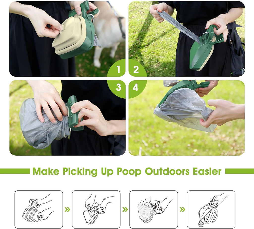 Portable and Versatile Pet Poop Scooper, Ideal for Walking Traveling and Camping with Small and Large with Cleash Clip and Garbage Bag Bin Dogs Poop Scooper Large