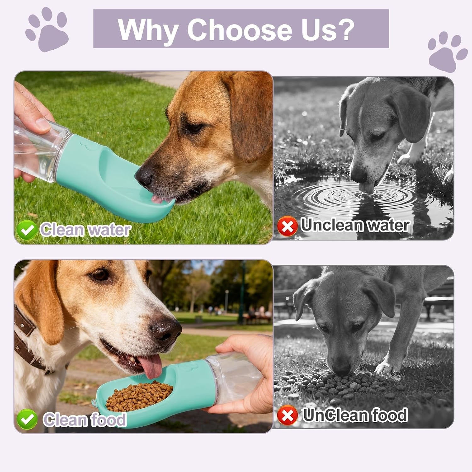 Portable Dog Water Bottle with Food Container, Drinking Bottle for Travel