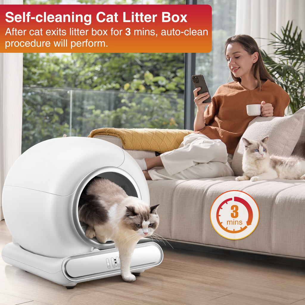Self-Cleaning Cat Litter Box, Automatic Litter Box W/ 65+9L Extra-Large Capacity for Multi-Cat, App Monitoring & Health Monitoring, Odor Isolation & Smart Radar Detection, Free Liners Gift