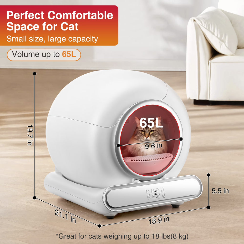 Self-Cleaning Cat Litter Box, Automatic Litter Box W/ 65+9L Extra-Large Capacity for Multi-Cat, App Monitoring & Health Monitoring, Odor Isolation & Smart Radar Detection, Free Liners Gift