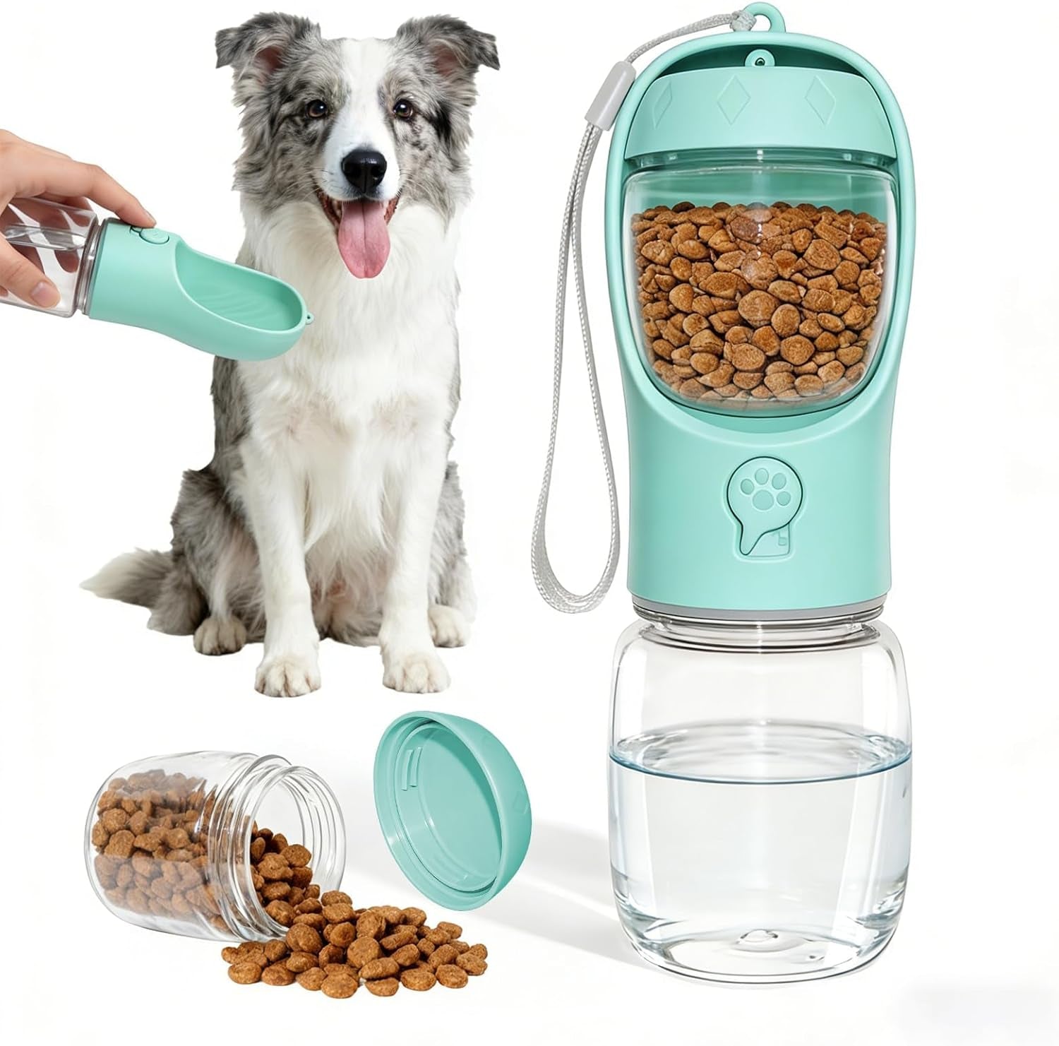 Portable Dog Water Bottle with Food Container, Drinking Bottle for Travel