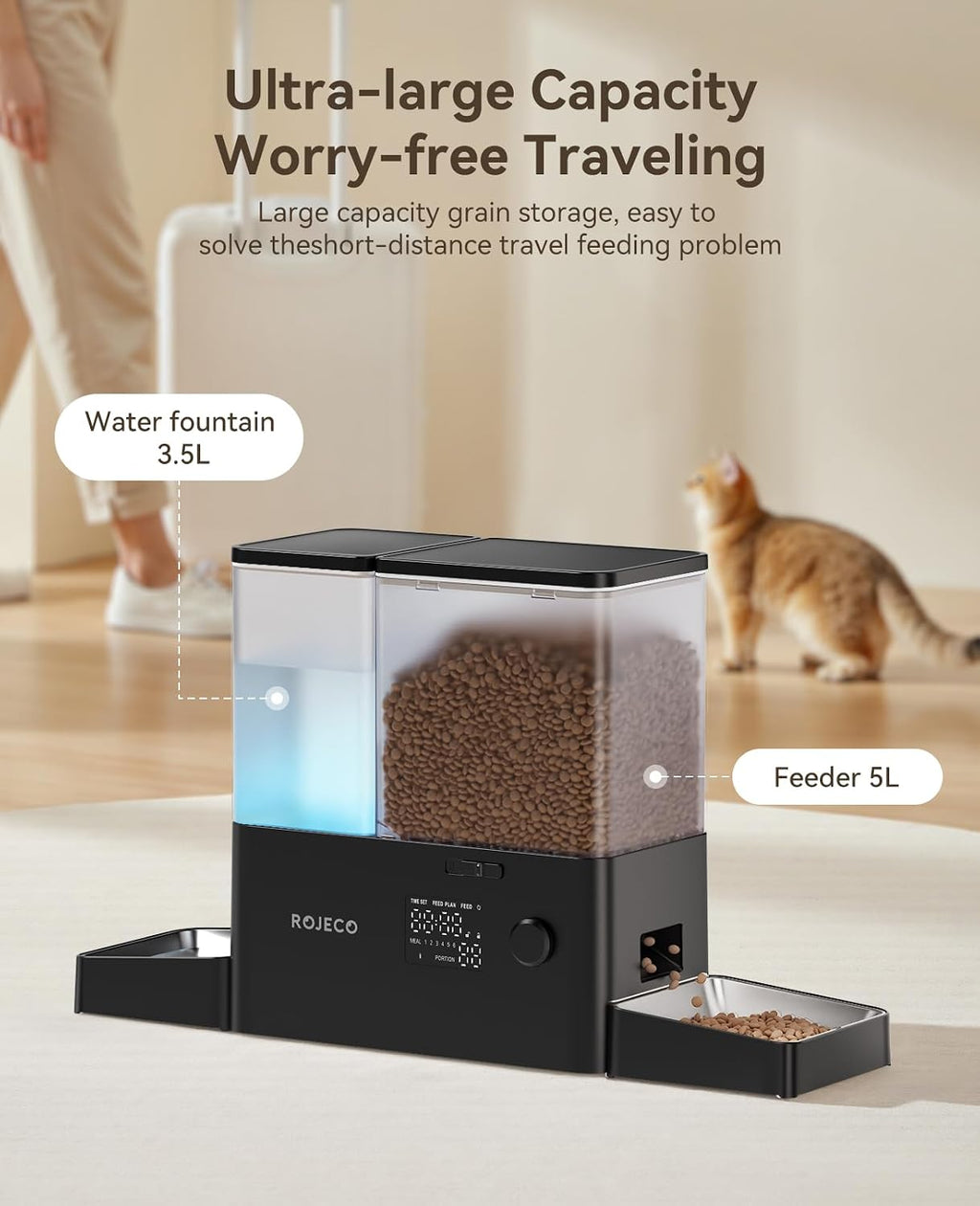 Automatic Cat Feeder & Water Dispenser,Button Customizable Feeding