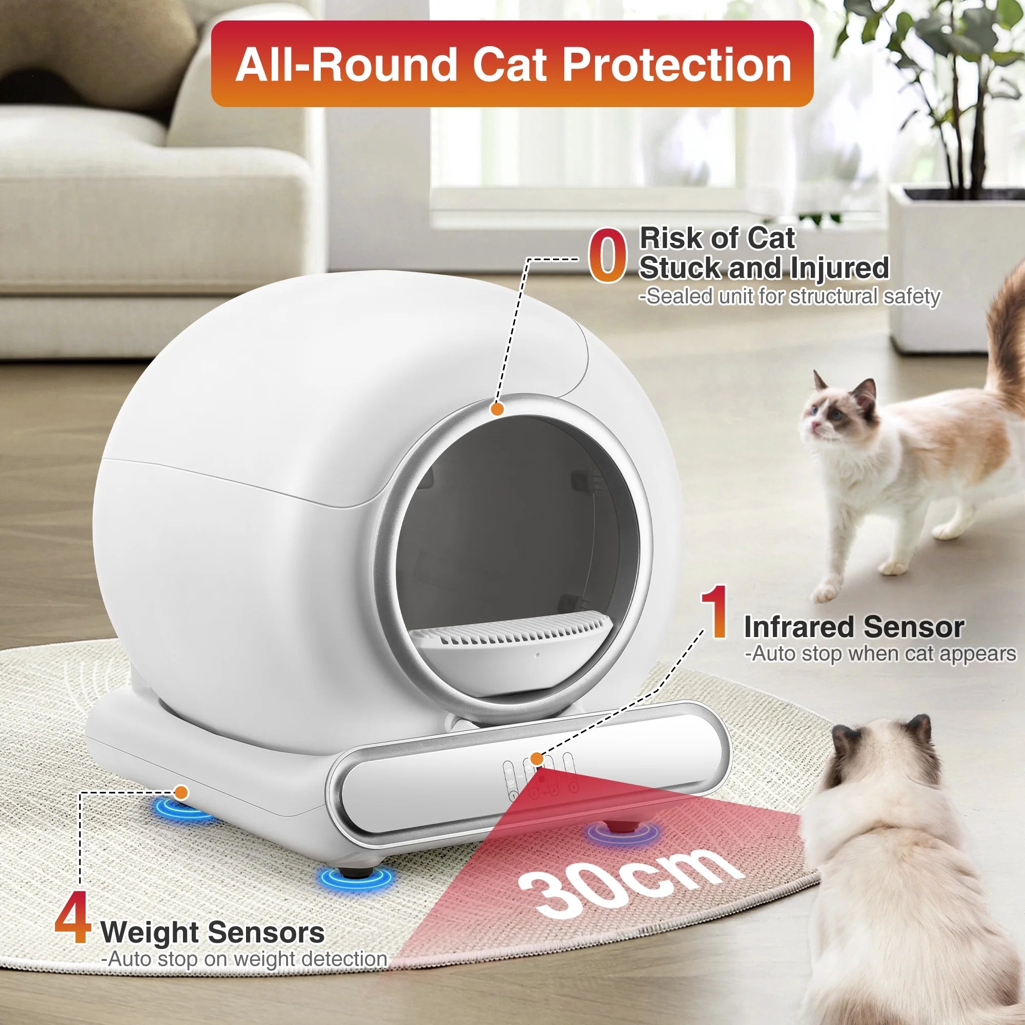 Self-Cleaning Cat Litter Box, Automatic Litter Box W/ 65+9L Extra-Large Capacity for Multi-Cat, App Monitoring & Health Monitoring, Odor Isolation & Smart Radar Detection, Free Liners Gift