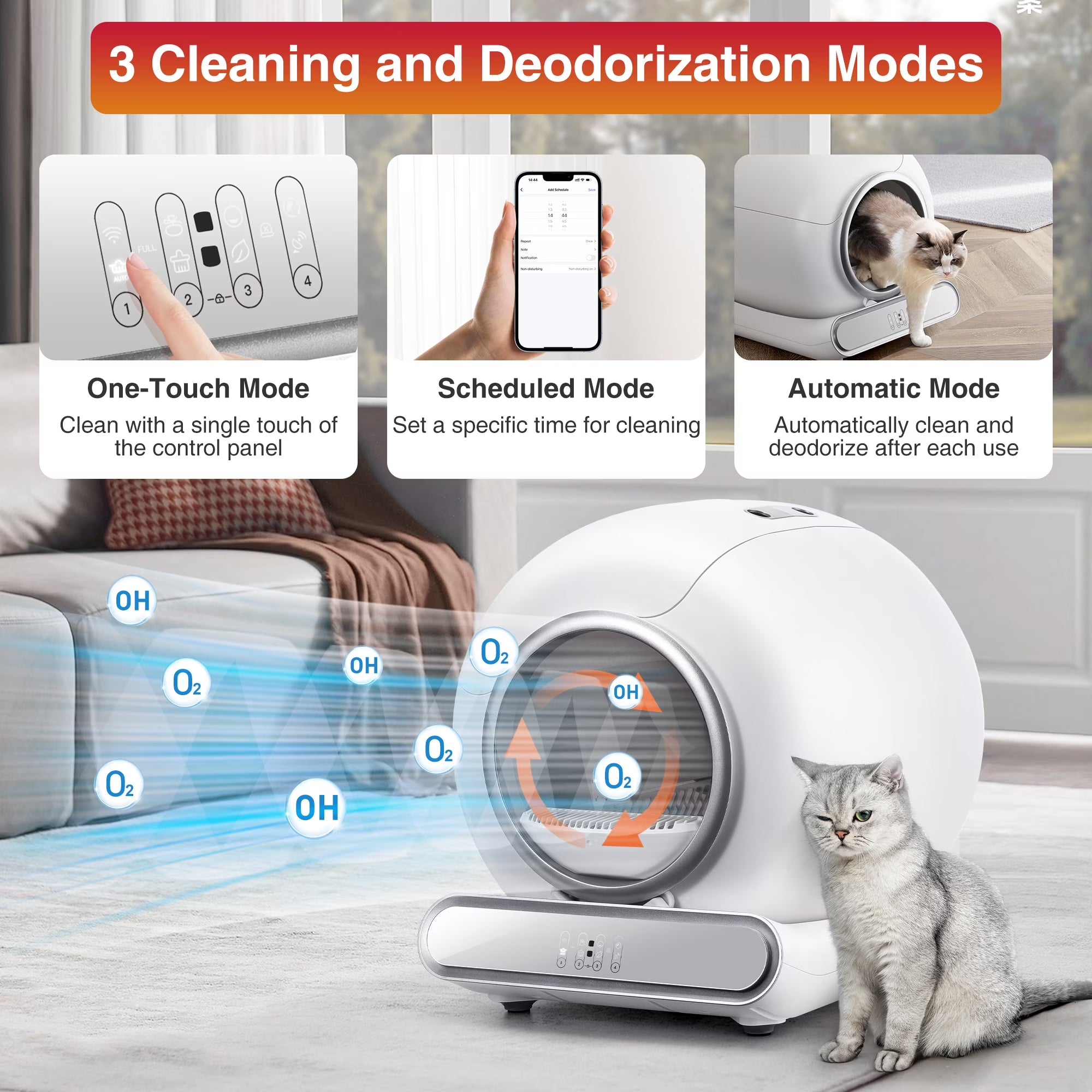 Self-Cleaning Cat Litter Box, Automatic Litter Box W/ 65+9L Extra-Large Capacity for Multi-Cat, App Monitoring & Health Monitoring, Odor Isolation & Smart Radar Detection, Free Liners Gift