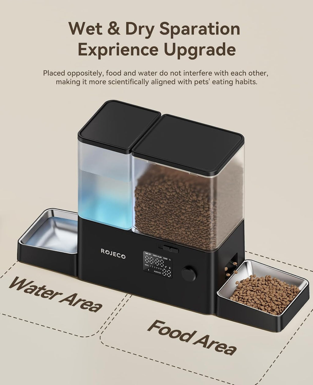 Automatic Cat Feeder & Water Dispenser,Button Customizable Feeding