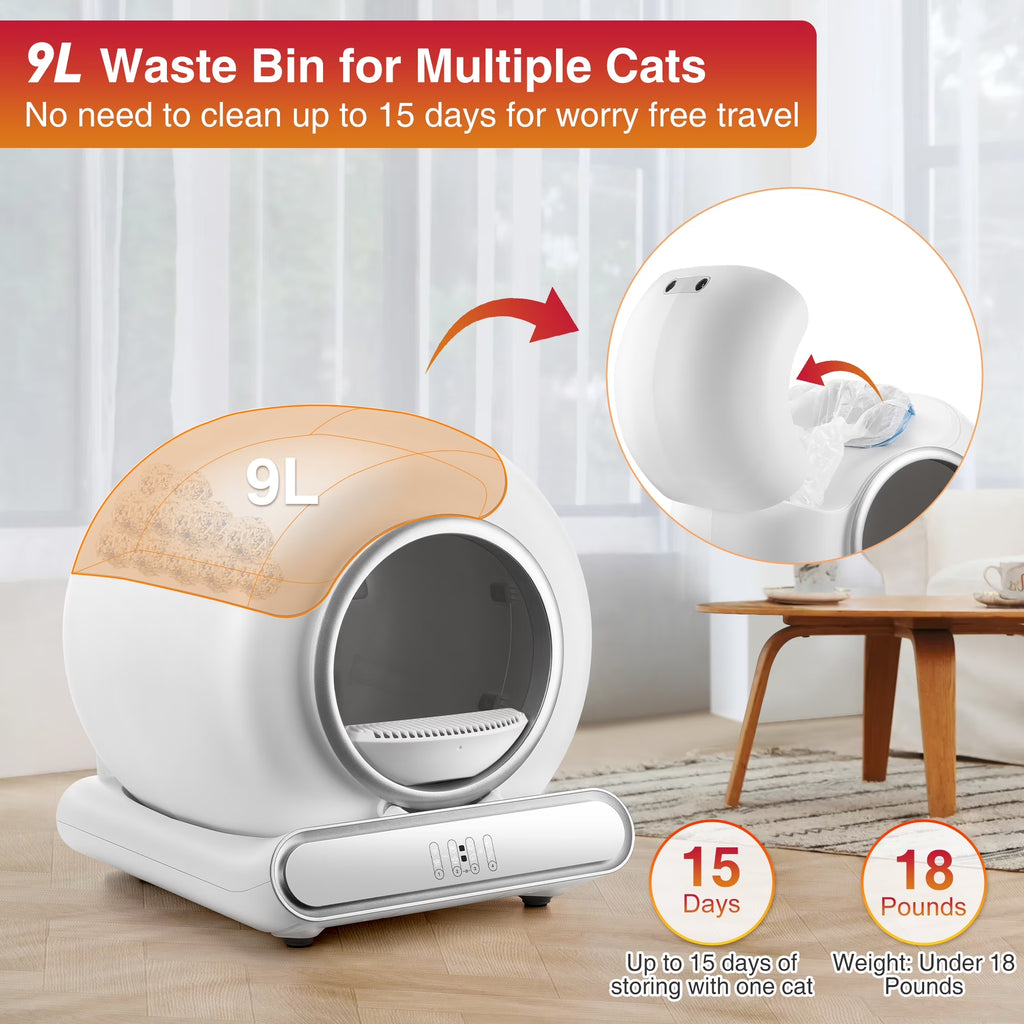 Self-Cleaning Cat Litter Box, Automatic Litter Box W/ 65+9L Extra-Large Capacity for Multi-Cat, App Monitoring & Health Monitoring, Odor Isolation & Smart Radar Detection, Free Liners Gift