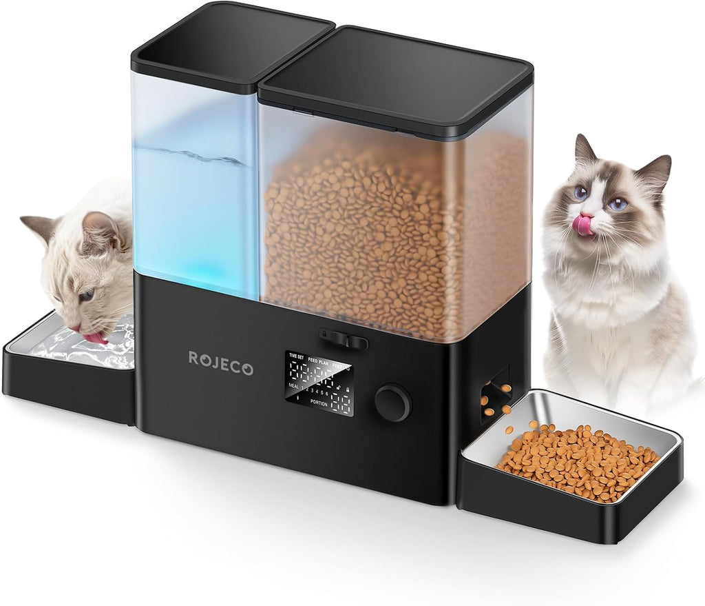 Automatic Cat Feeder & Water Dispenser,Button Customizable Feeding