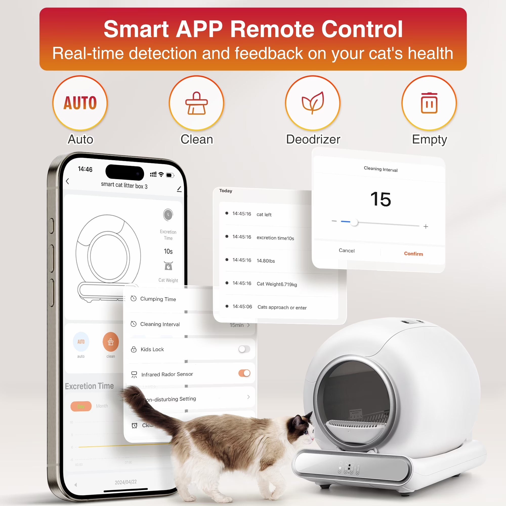 Self-Cleaning Cat Litter Box, Automatic Litter Box W/ 65+9L Extra-Large Capacity for Multi-Cat, App Monitoring & Health Monitoring, Odor Isolation & Smart Radar Detection, Free Liners Gift
