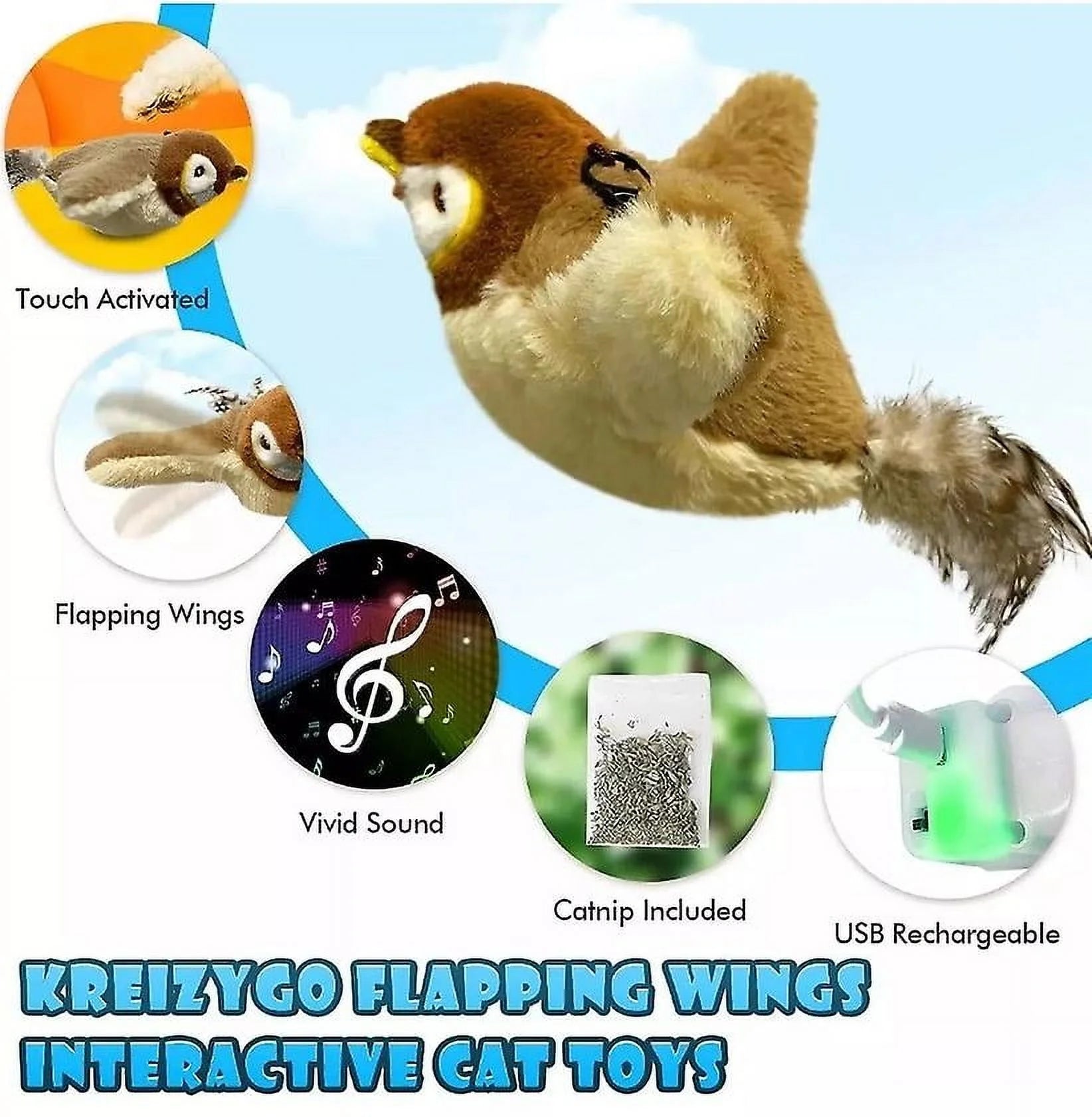 Electronic Interactive Flying Bird Cat Toy Hanging Pet Flapping Wings Sparrow